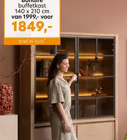 Happy@Home Bonaire, buffetkast 140 cm - 2-glasdeuren + 1-deur + 2-laden aanbieding