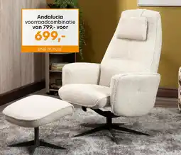 Happy@Home Andalucia, relax-fauteuil met poef - grafiet poot - stof Cloudy (knock down) aanbieding