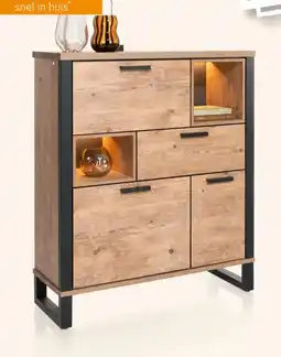 Happy@Home Perth, highboard 120 cm - 2-deuren + 1-lade + 1-klep + 2-niches (+ LED) aanbieding