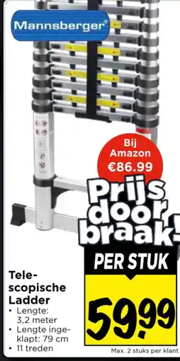 Vomar Voordeelmarkt Mannsberger Tele- scopische Ladder aanbieding