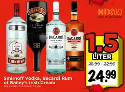 Vomar Voordeelmarkt Smirnoff Vodka, Bacardi Rum of Bailey's Irish Cream aanbieding