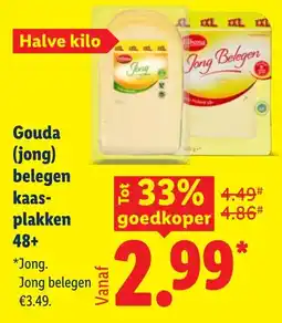 Lidl Gouda (jong) belegen kaas-plakken 48 aanbieding