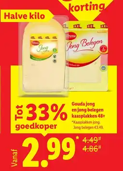 Lidl Gouda jong en jong belegen kaasplakken 48+ aanbieding