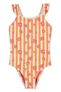 Wehkamp WE Fashion badpak met ruches oranje/wit/roze aanbieding