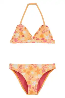 Wehkamp WE Fashion halter bikini met ruches oranje/roze aanbieding