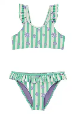 Wehkamp WE Fashion crop bikini met ruches mintgroen/lila/wit aanbieding