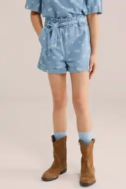 Wehkamp WE Fashion Blue Ridge straight denim short met bloemen medium blue denim aanbieding