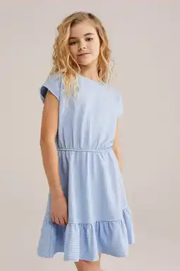 Wehkamp WE Fashion gestreepte korte jurk lichtblauw aanbieding