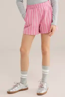 Wehkamp WE Fashion straight gestreepte casual short roze met textuur aanbieding