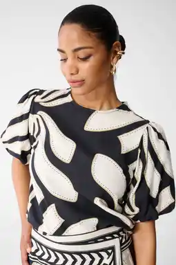 Wehkamp Shoeby blousetop met bladprint zwart aanbieding