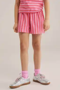 Wehkamp WE Fashion straight gestreepte casual short roze aanbieding