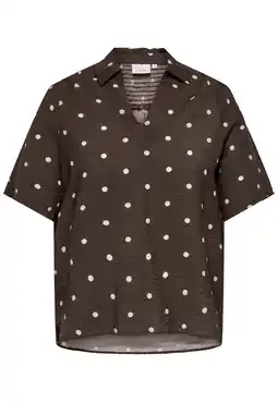 Wehkamp ONLY CARMAKOMA Carcarrie Dot 2/4 V-Neck Top Aop Plus Size - donkerbruin aanbieding