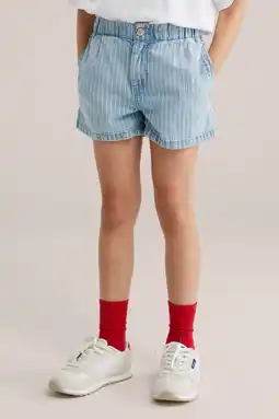 Wehkamp WE Fashion Blue Ridge denim straight gestreepte short light blue denim aanbieding