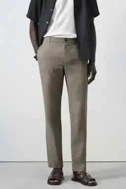 Wehkamp Mango Man slim pantalon met linnen taupe aanbieding