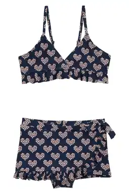 Wehkamp WE Fashion triangel bikini met ruches donkerblauw aanbieding