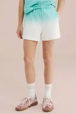 Wehkamp WE Fashion straight sweatshort turquoise/wit aanbieding