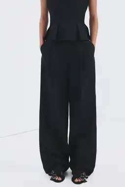 Wehkamp Mango highwaist pantalon met linnen donkerblauw aanbieding