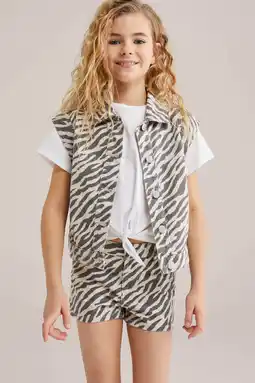 Wehkamp WE Fashion Blue Ridge denim straight short met zebraprint ecru aanbieding