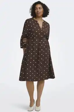 Wehkamp ONLY CARMAKOMA viscose korte jurk Plus Size met stippen - donkerbruin aanbieding