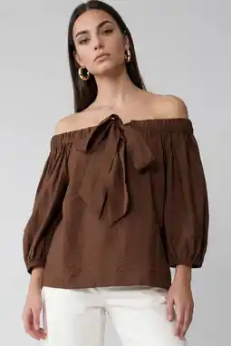 Wehkamp Shoeby off shoulder top donkerbruin aanbieding