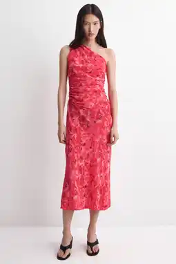 Wehkamp Mango midi one shoulder jurk met bloemenprint rood aanbieding