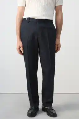 Wehkamp Mango Man slim pantalon met linnen donkerblauw aanbieding