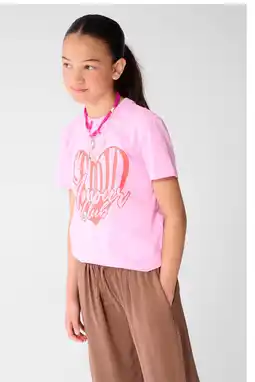Wehkamp Shoeby rechtvallend T-shirt met print - roze aanbieding