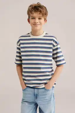 Wehkamp WE Fashion gestreepte T-shirt donkerblauw aanbieding