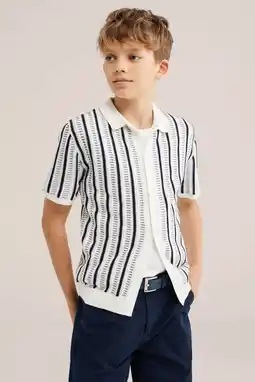 Wehkamp WE Fashion gestreepte polo gebreid wit aanbieding