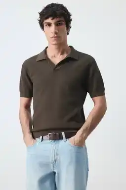 Wehkamp Mango Man regular polo gebreid donkerbruin aanbieding