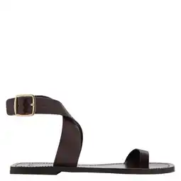 Wehkamp Mango leren sandalen - donkerbruin aanbieding