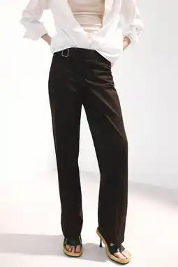 Wehkamp Mango straight leg broek met siergesp - donkerbruin aanbieding