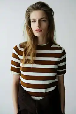 Wehkamp Mango gestreepte sweater bruin aanbieding