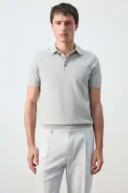 Wehkamp Mango Man slim polo fijn gebreid grijs aanbieding
