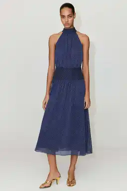 Wehkamp Mango midi halter zomerjurk met stippen - blauw aanbieding