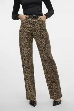 Wehkamp VERO MODA high waist wide leg jeans VMTESSA met panterprint beige/ zwart aanbieding