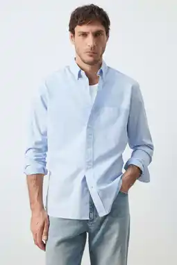 Wehkamp Mango Man regular gestreepte casual overhemd lichtblauw aanbieding