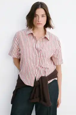 Wehkamp Mango blouse met krijtstreep en linnen - donkerrood aanbieding