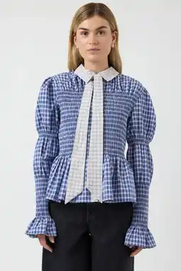 Wehkamp YAS geruit blouse lichtblauw aanbieding