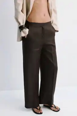 Wehkamp Mango regular waist wide leg broek - donkerbruin aanbieding
