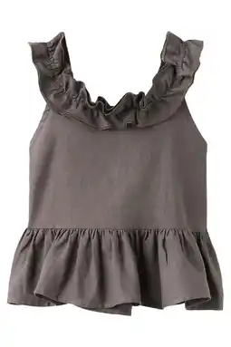 Wehkamp Mango Kids mouwloze top met linnen donkerbruin aanbieding