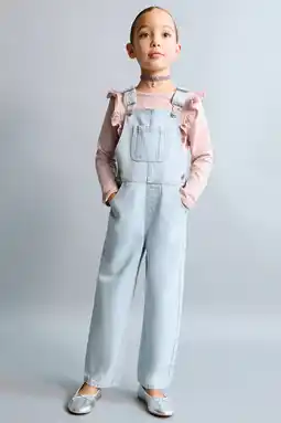 Wehkamp Mango Kids denim tuinbroek light blue denim aanbieding