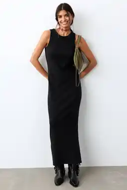Wehkamp MANGO TEEN maxi jurk rib gebreid zwart aanbieding