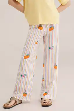 Wehkamp WE Fashion palazzo broek lichtgeel/lila/oranje aanbieding
