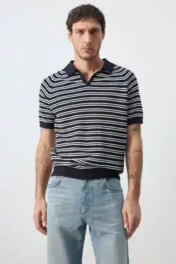 Wehkamp Mango Man regular gestreepte polo donkerblauw aanbieding