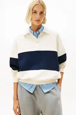 Wehkamp Tommy Hilfiger gestreepte gebreide trui ecru aanbieding