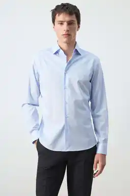Wehkamp Mango Man slim gestreepte zakelijk overhemd lichtblauw aanbieding