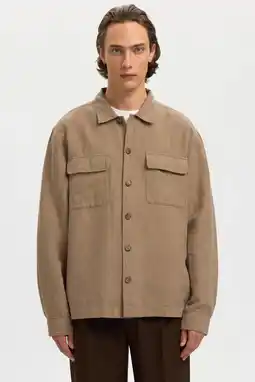 Wehkamp Selected overshirt met linnen bruin aanbieding