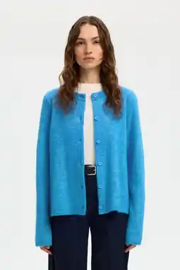 Wehkamp Selected vest met wol blauw gebreid aanbieding
