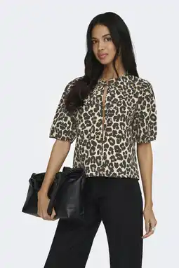 Wehkamp ONLY top met panterprint bruin aanbieding